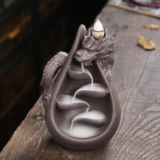 1pc, Relief Dragon Incense Burner, Waterfall Backflow Incense Holder, Aromatherapy Ornament, Zen Decor, Home Decor -No Incense