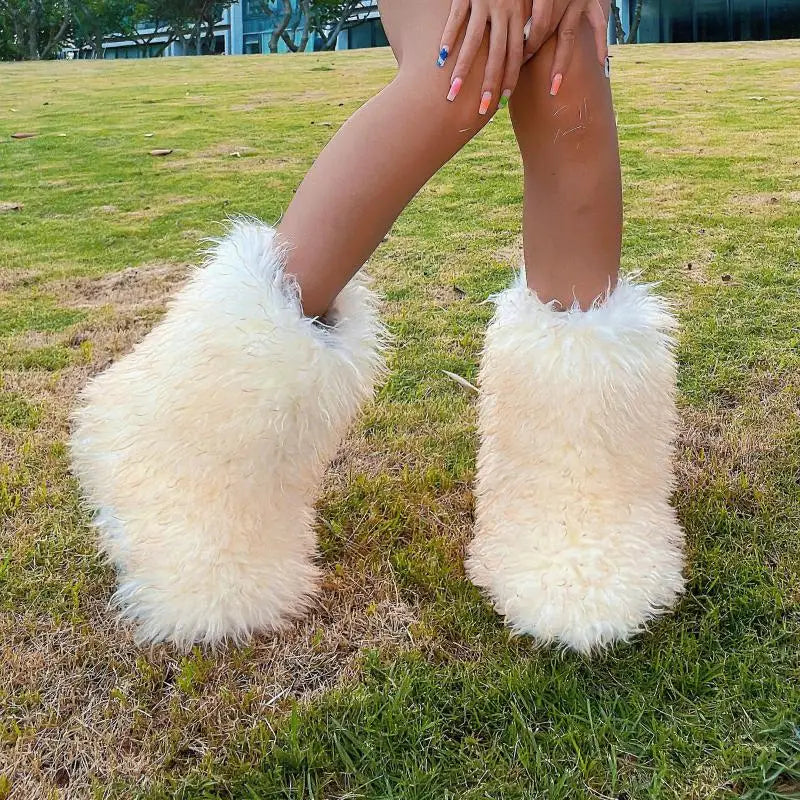 y2k Women's Winter Snow Boots Outdoor Luxury Furry Faux Fox Fur New Fashion Boots WomanPlush Warm Platform Shoes  Bottes