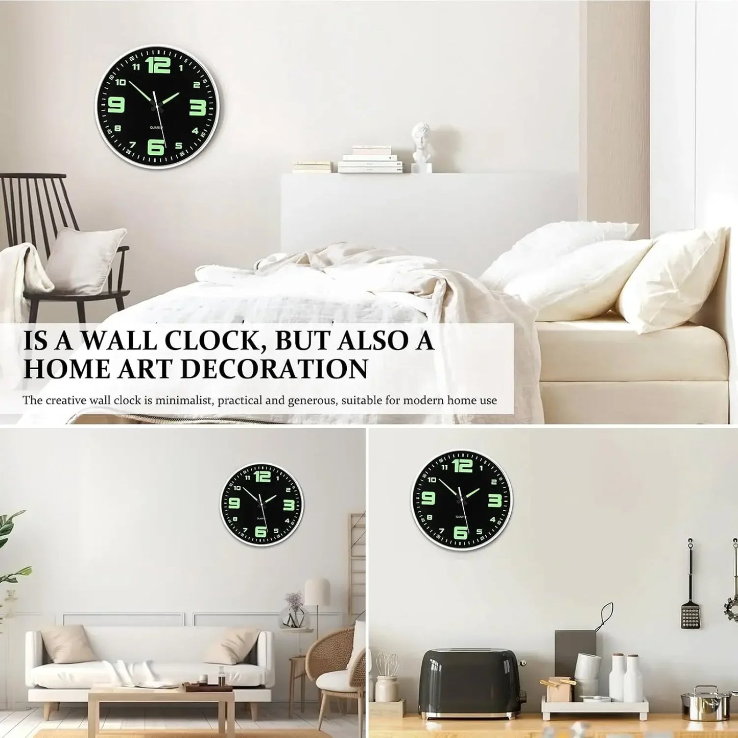 12 Inch Glow in The Dark Wall Clock Night Light Wall Clock Silent Non-Ticking Battery Operated Wall Clocks for Living Room Deco