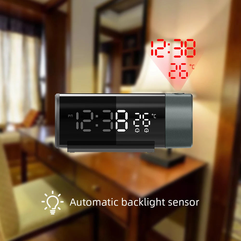 Digital Projection Alarm Clock With Temperature 180°Rotation USB Electronic Table Bedroom Bedside Clocks 3D Wall Snooze Function