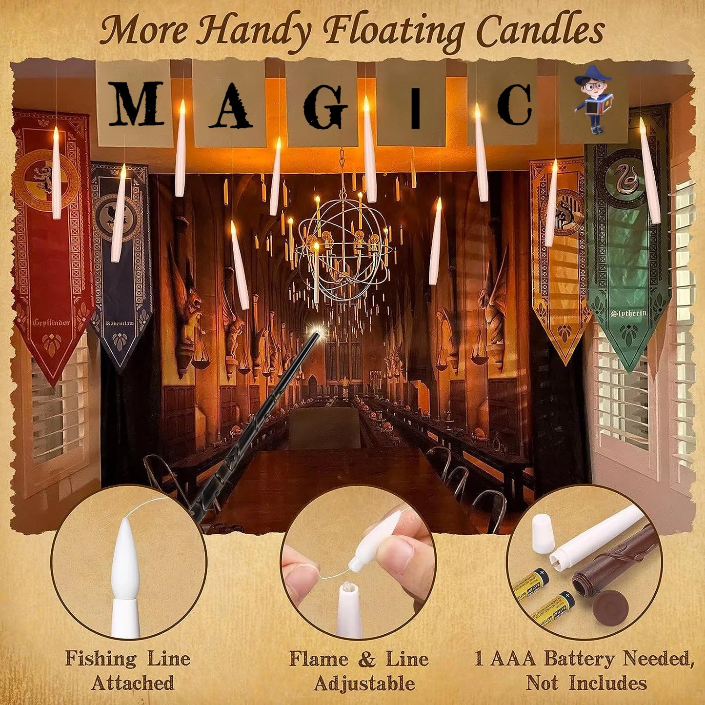 12-60PCS LED Floating Candles with Magic Wand Flameless Flying Candle Flickering Burning Candles for Wedding/Holiday Decor