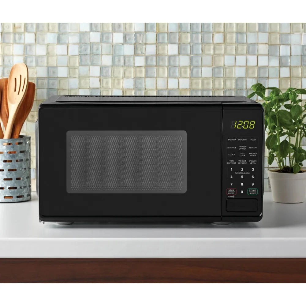 0.7 cu. ft. Countertop Microwave Oven, 700 Watts, Black, New, LED Display, Kitchen Timer, Household Tabletop Microwave Oven