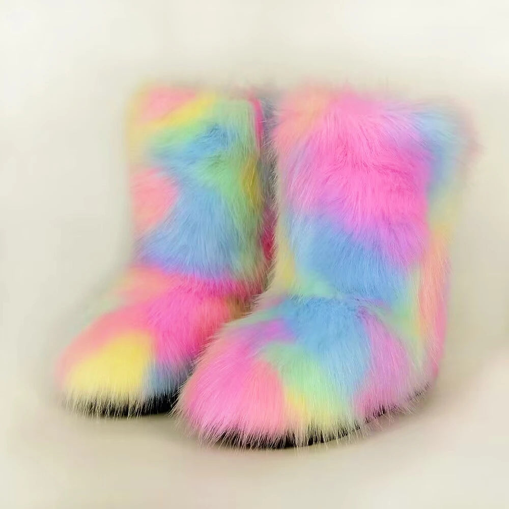 Winter Shoe Women's Winter Fluffy Faux Fox Fur Boots Woman Plush Warm Snow Boots Luxury Footwear Girls' Furry Fur Bottes Fashion