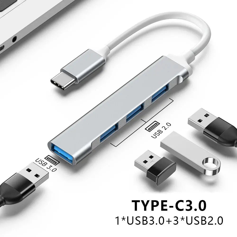 Mini USB Type C Hub 4Port Adapter USB3.1Multi Splitter 4in1 Docking Station UltraSlim SuperSpeed Aluminum For Computer Laptop PC