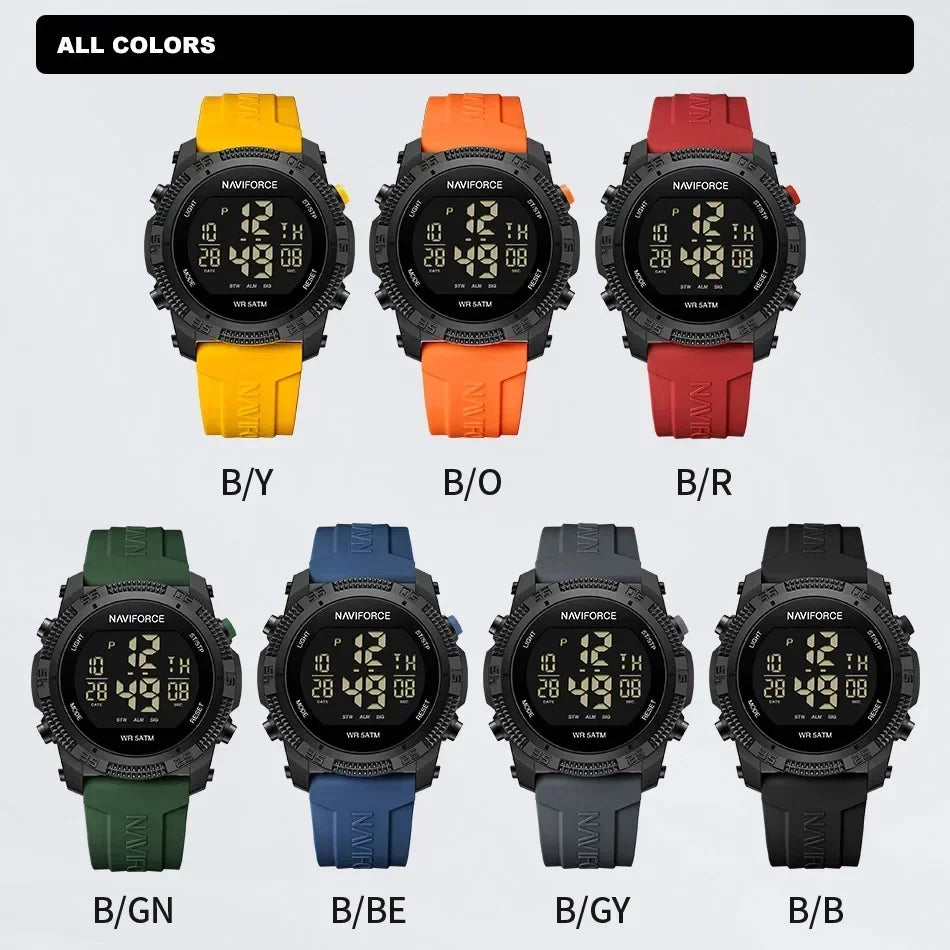 NAVIFORCE Brand Electronic Watch For Men Silicone Strap High Quality 50m Waterproof.