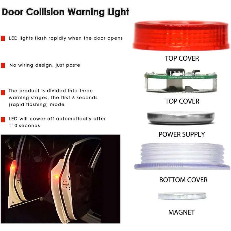 1/2/4Pcs Car Opening Door Safety Warning Light Universal LED Anti-collision Lamp Flashing Alarm Parking Warning Anti-collision