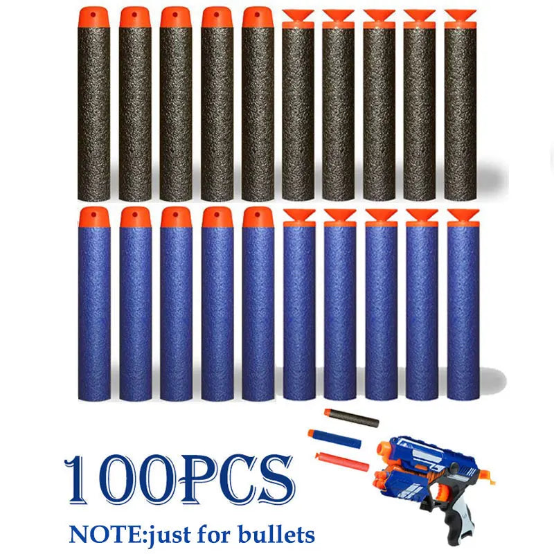 100 Soft Hollow Round Head And Sucker Toy Gun Bullets for Nerf Series Toy guns For Kids.