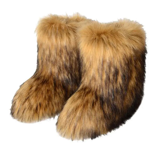 y2k Women's Winter Snow Boots Outdoor Luxury Furry Faux Fox Fur New Fashion Boots WomanPlush Warm Platform Shoes  Bottes