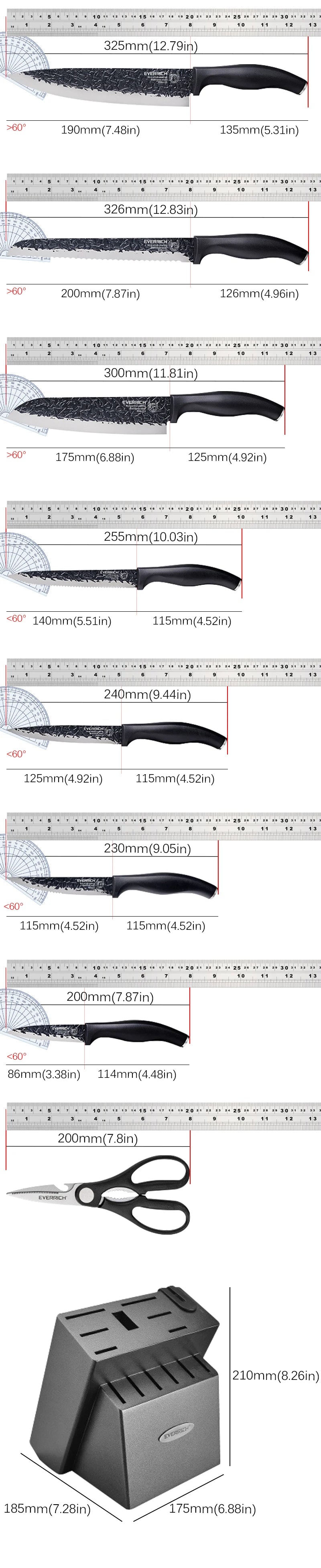 Hammer Pattern Kitchen Knives Set Stainless Steel Chef Knife Non-stick Slicing Sharp Steak Knife with Knife Holder.