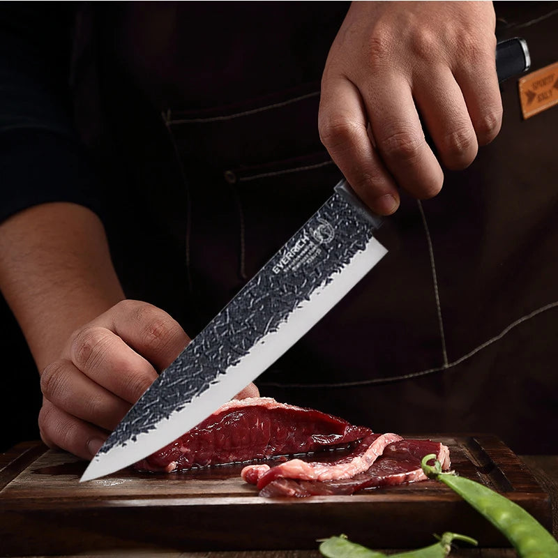 Hammer Pattern Kitchen Knives Set Stainless Steel Chef Knife Non-stick Slicing Sharp Steak Knife with Knife Holder.