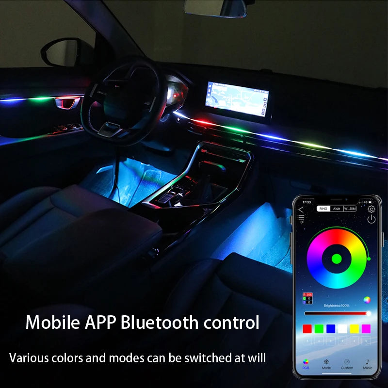 18 in 1 Car Ambient Light 64 Color Acrylic Strips 110cm 90cm 75cm 35cm 20cm Full Colors RGB Car Interior Bluetooth App Control