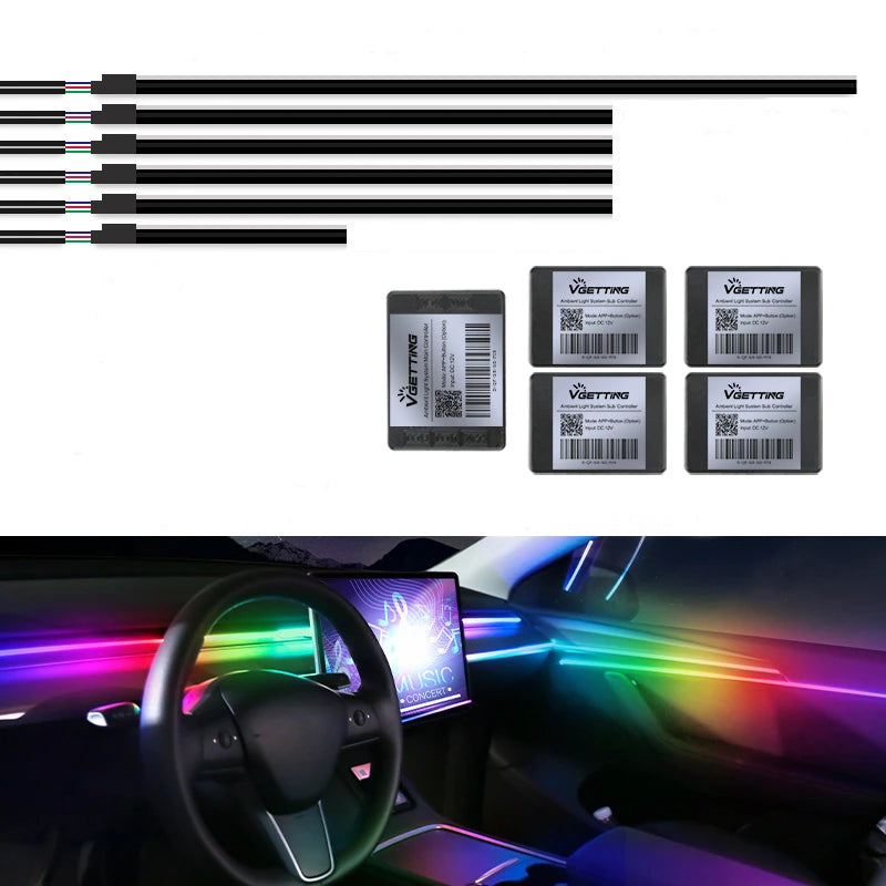 18 in 1 Car Ambient Light 64 Color Acrylic Strips 110cm 90cm 75cm 35cm 20cm Full Colors RGB Car Interior Bluetooth App Control