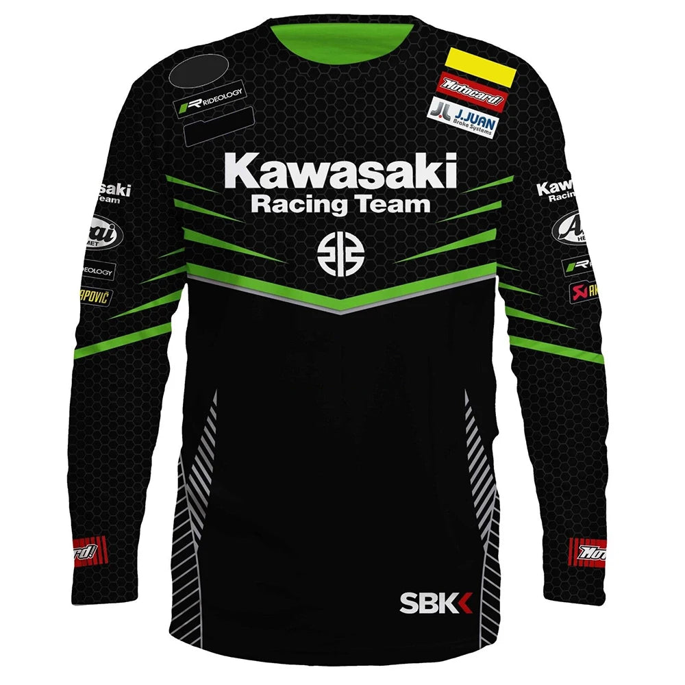 Kawasaki Motorcycle Racing Team Men T-shirt Long Sleeve Spring Autumn Women Tee Shirts 2024 New Sports Children Clothes Tops