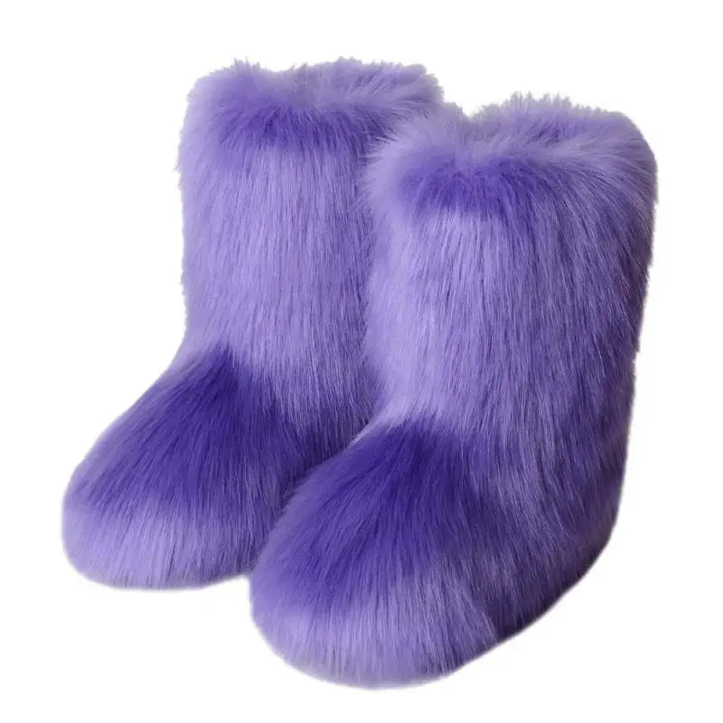 y2k Women's Winter Snow Boots Outdoor Luxury Furry Faux Fox Fur New Fashion Boots WomanPlush Warm Platform Shoes  Bottes