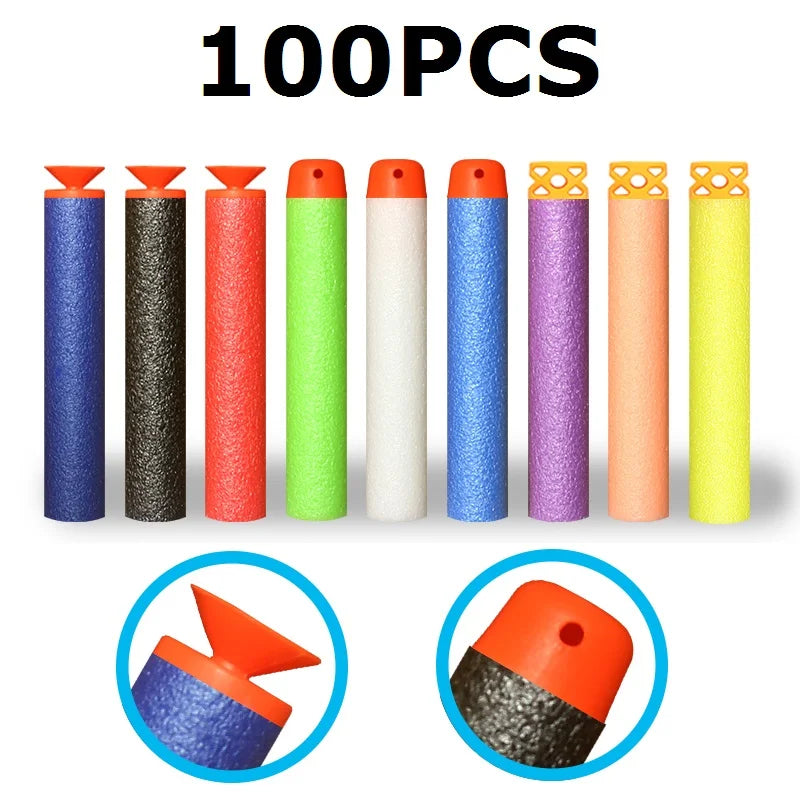 100 Soft Hollow Round Head And Sucker Toy Gun Bullets for Nerf Series Toy guns For Kids.