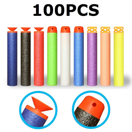 100 Soft Hollow Round Head And Sucker Toy Gun Bullets for Nerf Series Toy guns For Kids.