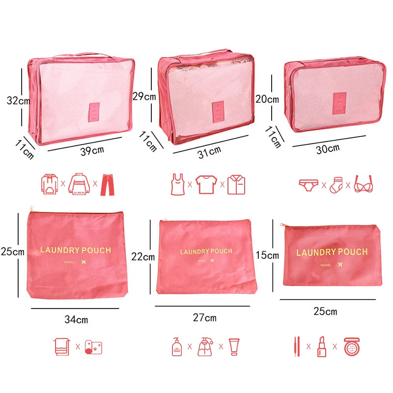 7/6pcs Travel Storage Bag Large Capacity Suitcase Storage Luggage Clothes Sorting Organizer Set Pouch Case Shoes Packing Cube