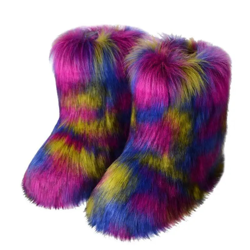 y2k Women's Winter Snow Boots Outdoor Luxury Furry Faux Fox Fur New Fashion Boots WomanPlush Warm Platform Shoes  Bottes