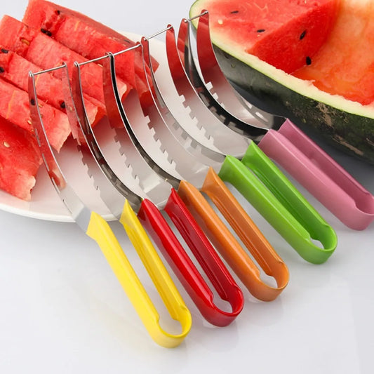 Stainless Steel Watermelon Slicer Plastic Wrap Handle Non-slip Melon Cutter Cutter Kitchen Gadget Fruit Cutting Tool Summer