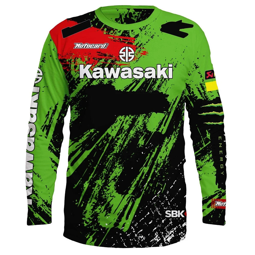 Kawasaki Motorcycle Racing Team Men T-shirt Long Sleeve Spring Autumn Women Tee Shirts 2024 New Sports Children Clothes Tops