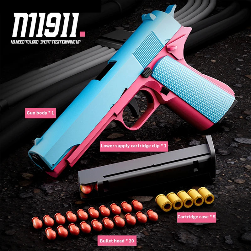 Black. Colt 1911 Automatic Shell Throwing Soft Bullet Toy Gun Air Gun CS Shooting Weapon Boys Toy (Continuous Launch)