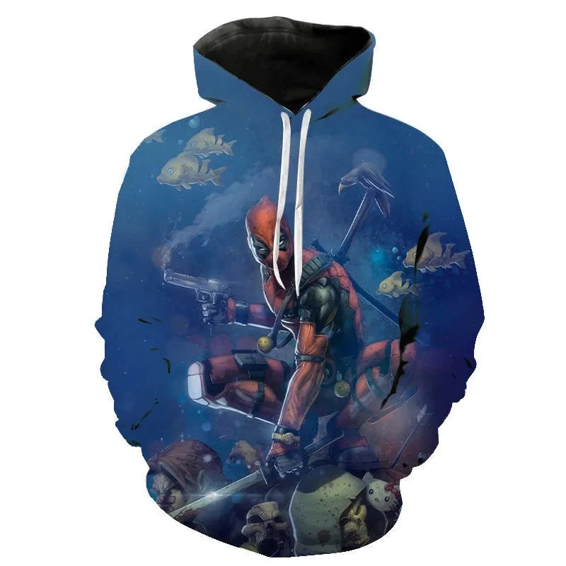 Homens e mulheres Disney Deadpool Desenhos animados 3D Print Hoodie, moletons extragrandes, pulôveres infantis, fatos de treino,