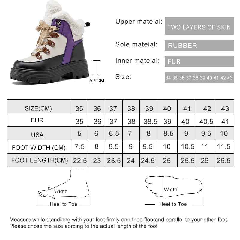 AIYUQI Women Snow Boots Genuine Leather 2024 New Platform Winter Women Ankle Boots Large Size Warm Lace-up Women Marton Booties