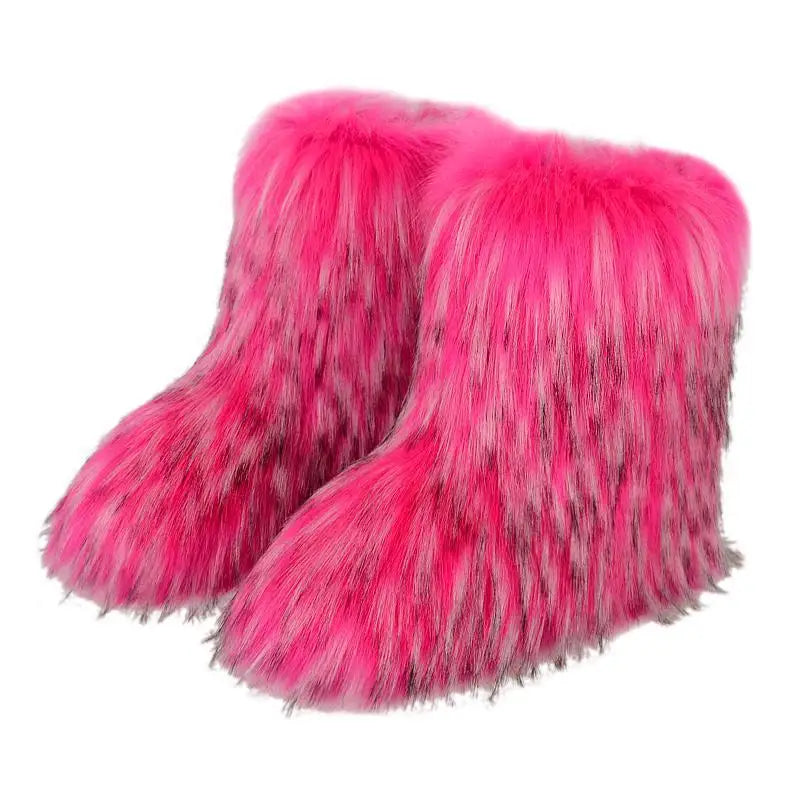 y2k Women's Winter Snow Boots Outdoor Luxury Furry Faux Fox Fur New Fashion Boots WomanPlush Warm Platform Shoes  Bottes