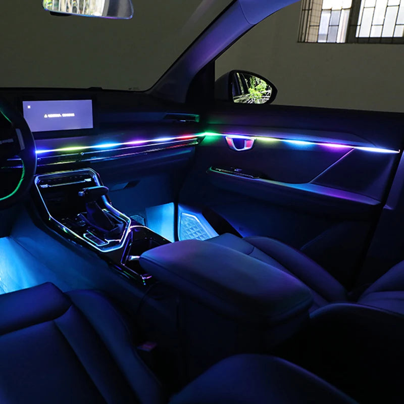 18 in 1 Car Ambient Light 64 Color Acrylic Strips 110cm 90cm 75cm 35cm 20cm Full Colors RGB Car Interior Bluetooth App Control