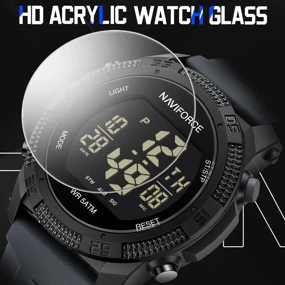 NAVIFORCE Brand Electronic Watch For Men Silicone Strap High Quality 50m Waterproof.