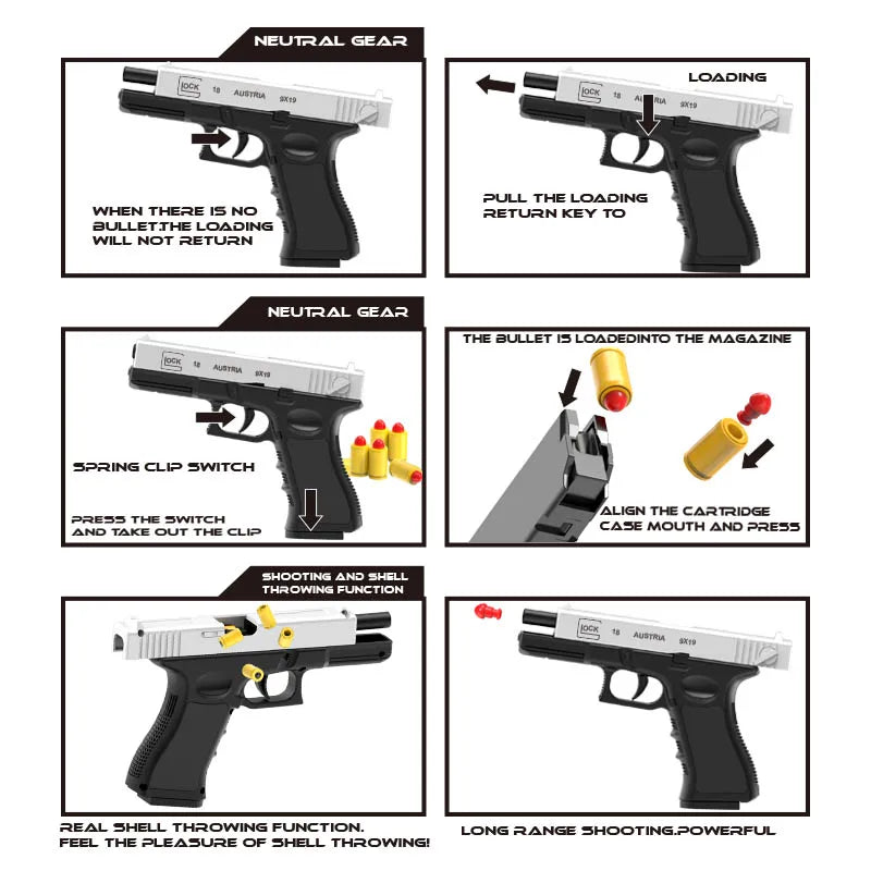 Black. Colt 1911 Automatic Shell Throwing Soft Bullet Toy Gun Air Gun CS Shooting Weapon Boys Toy (Continuous Launch)