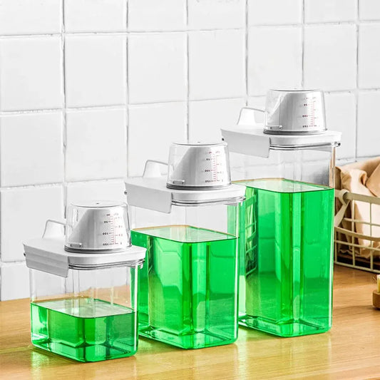 Portable Washing Powder Dispenser with Measuring Cup - Airtight Laundry Liquid Storage Jar for Convenient and Efficient Laundry