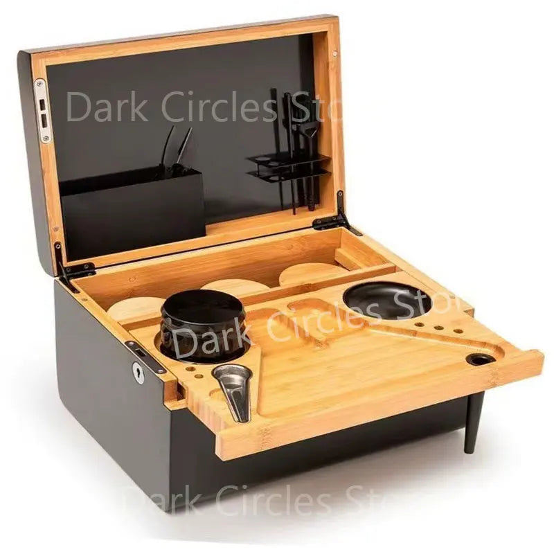 Large Bamboo Wooden Stash Box with Rolling Tray Weed Kit with Removable Divider Wood Storage Set