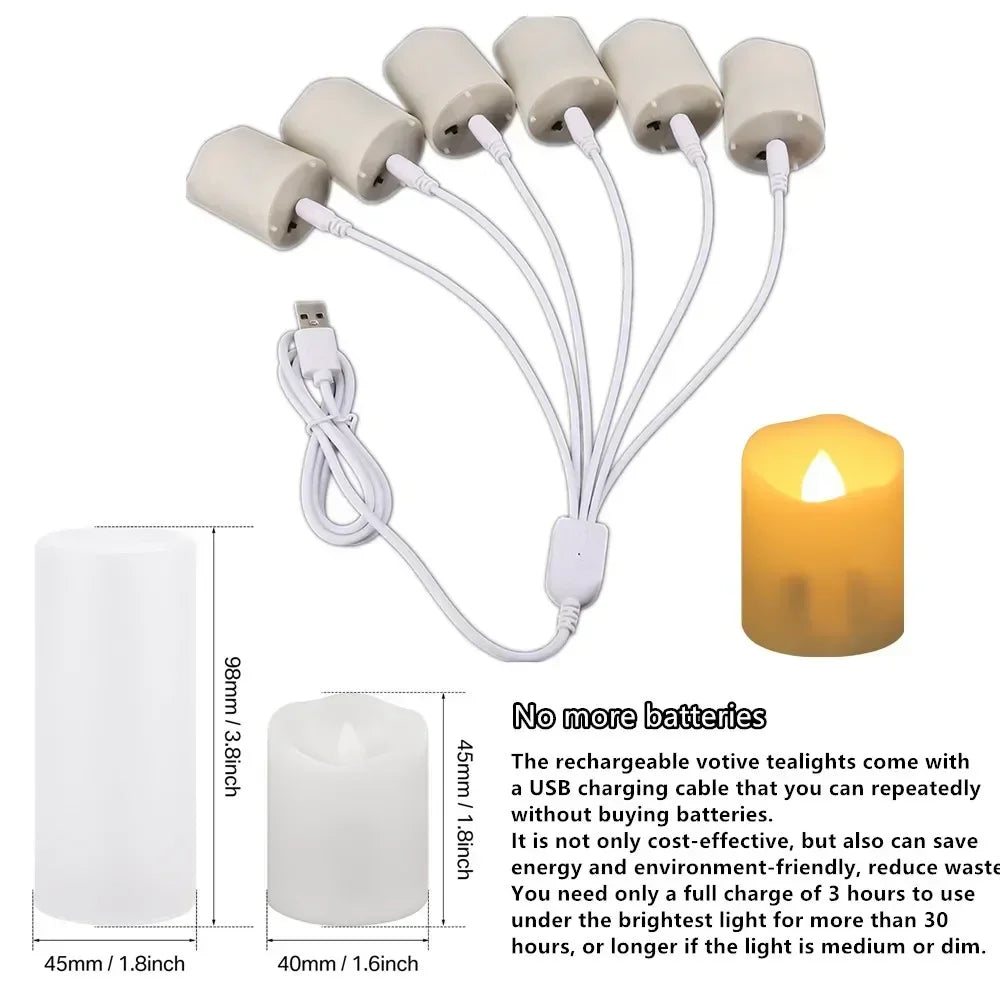 6/18Pc Rechargeable Flameless Candles with Lampshade Flickering LED Electric Tea Lights Timer Remote USB Charging Cables Candles