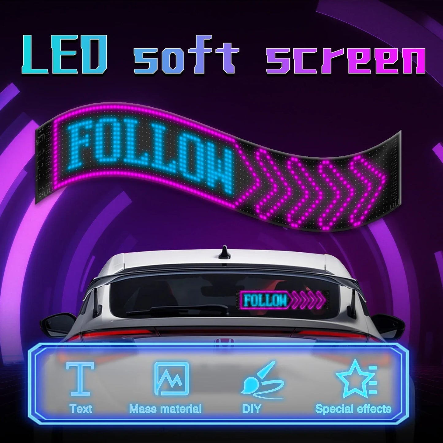 Car LED Matrix Pixel Panel DIY RGB LIghting Graffiti Scrolling Text Board Windshield Advertising Screen Bluetooth APP Control